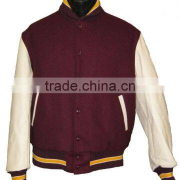 Custom Design Varsity Jacket, Burgundy Body withe White Sleeves