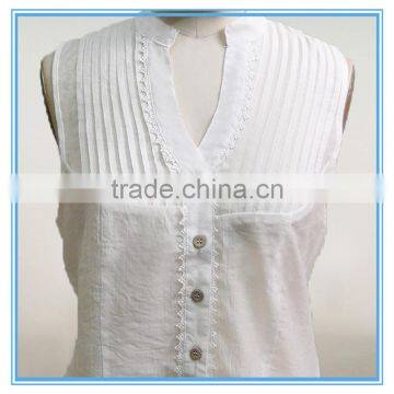 Latest New Design Casual Shirt Pleated Design White Sleeveless Blouse photo-2