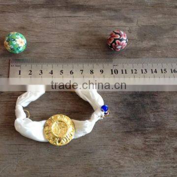 Fabric Cloth Bracelet With Gold Charm, Silk Cloth Bracelet With Evil Eye Bead Charm New Design Fabric Bracelet photo-2