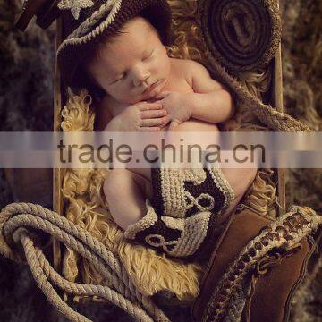 Wholesale Hot Sale Kids Cowboy Clothes Set Crochet Handmade Hats Clothing For Baby