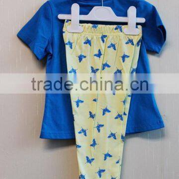 Fashion Kids Girls Summer 2 Pcs Set Butterfly Printed Blue Short Sleeve Top Clothing Sets TP-7727 photo-2