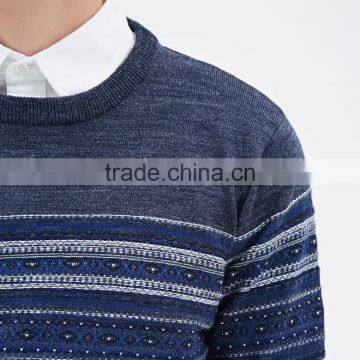 Crew Neck Pullover Blend Custom Geometrical Stripe Pattern Design Men Knit Sweaters photo-2