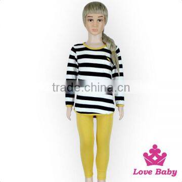 Kids Girls Fall Cotton Long Sleeve Black And White Striped Shirt And Mustard Pants Children's Boutique Clothes Wholesale Price photo-2