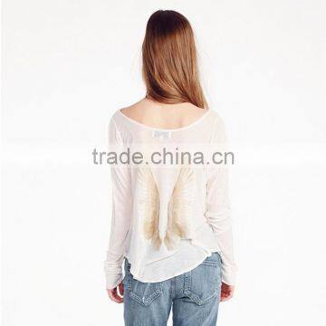 New Design Plus Size Round Neck Black and White Loose Bat Sleeve Casual Clothes Wing Printing t Shirt Blank T-shirt photo-2