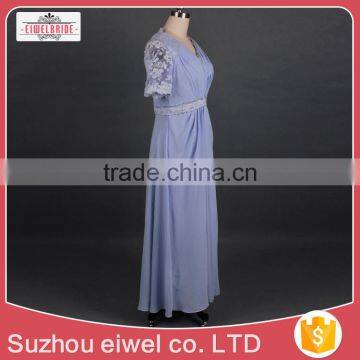 Lace Appliqued Purple Floor-Length Evening Dress