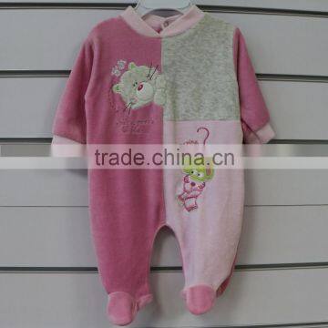 Fall and Winter Season Velour Baby Footie Romper With Animal Patch and Embroidery photo-6