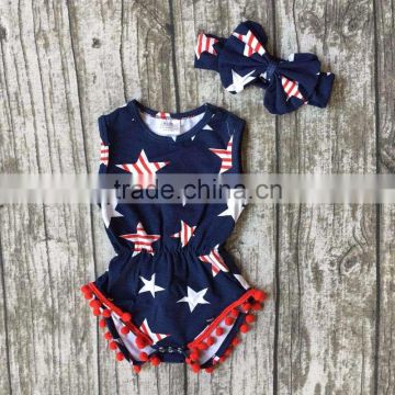 baby girls Summer clothing infant baby girls romper navy tutu cotton baby all star romper girls July 4th romper match headband