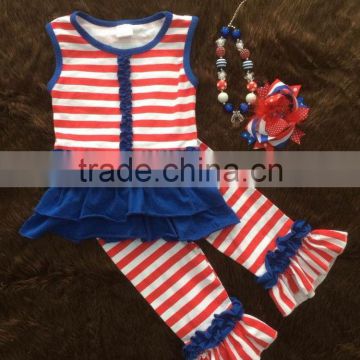 2016 baby girls children patriotic clothing girls 4th of july capri ruffle outfits with matching necklace and bow