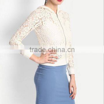 High Quality Zip up White Lace Hoodie for Women Wholesale photo-5
