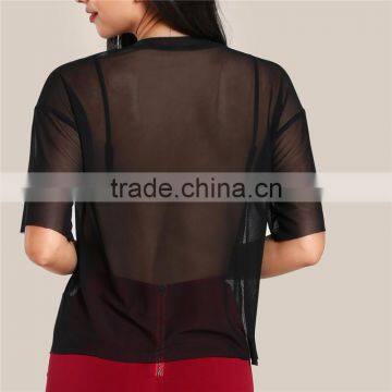 2017 Customized Factory Round Neck Tunic Flock Print Mesh Top photo-5