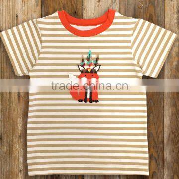 Baby clothes in YIWU wholesale boys orange striped fox pattern children's fashion personality T-shirt