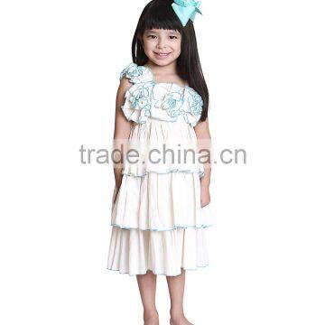 Hot Ivory And Blue Tiered Floral Girl Dress Fancy Girl Flower Dress Pretty Children Wear GD90428-32 photo-2