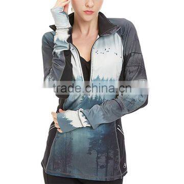 Modern Style Thumb Hole Sleeve Sublimation Printed Lady Half Zipper Jacket photo-2