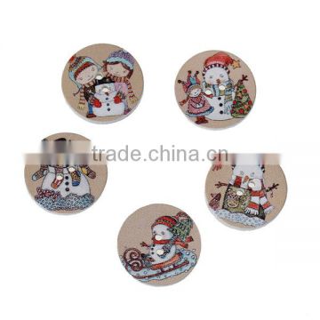 Wood Sewing Buttons Scrapbooking 2 Holes Round At Random Christmas Snowman Pattern 25mm Dia