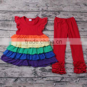 children clothing 2017 newborn baby clothing set flutter sleeve rainbow dress outfits baby girl clothing set