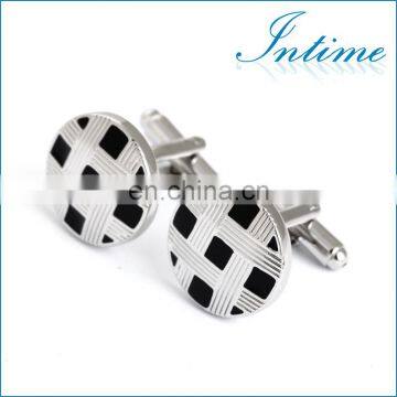 Silver and Black Check Plaid Mens Cufflinks