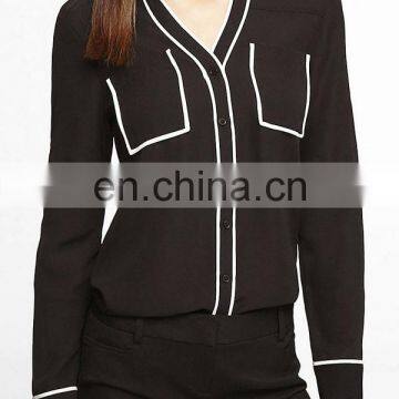 CHEFON Long sleeve contrast piping sexy style women designer blouses pictures