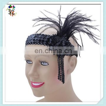 Flapper Dancing Party Elastic Black Sequin Feather Headbands HPC-0761