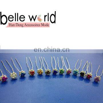 Multicoloured Hair Pin Stick Hair Bun Hair Fork with Rhinestone