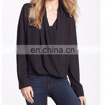 Hot Selling New Fashion Custom Casual Wrap Front Shirt Tail Blouse