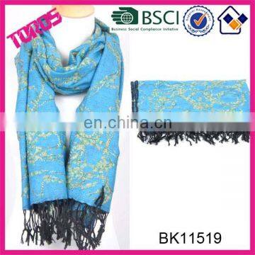New blue with fringes wool scarves embroidered cashmere shawls