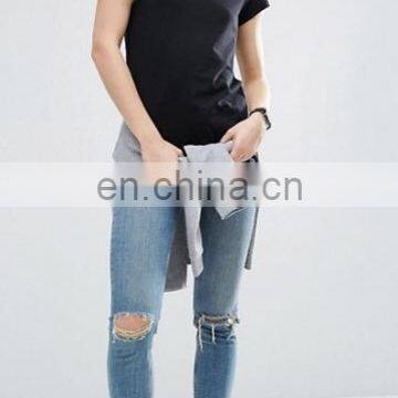 High Quality Cheap Custom Short Sleeves Longline Tall T-shirts Wholesale Cotton Plain Blank Women Tshirt photo-3