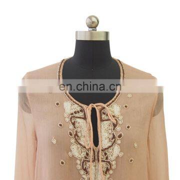 2016 Latest Fashion Design Women Long Sleeve Round Neck Beaded Chiffon Blouse photo-2
