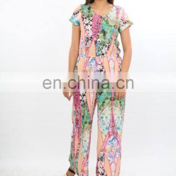 western style printed made up crepe short sleeve designer jumpsuit