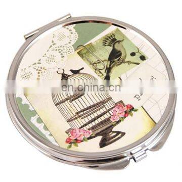 Round epoxy printed metal pocket make up mirror