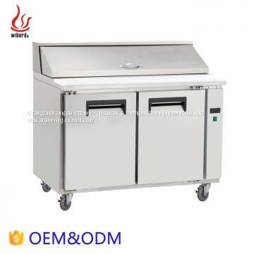 Stainless steel 2-Doors Prep pizza work table food chiller