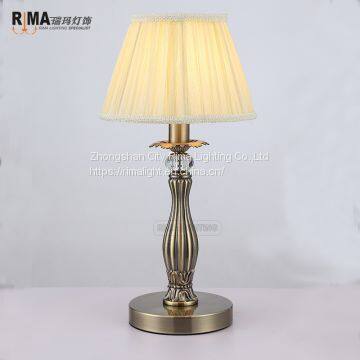 RM1864 fabric lamp shade classic antique brass modern copper hotel table lamp