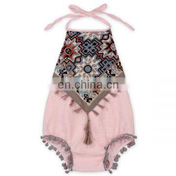 Girl Aztec Pink Pom Pom Romper Baby Clothes Newborn Wears Romper