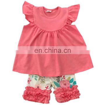 Cheap price plain dress floral ruffle short kids summer clothing sets