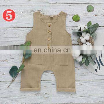 Summer Toddler Baby Boys Overalls Rompers INS Linen Cotton Round Collar Sleeveless Blank Jumpsuit Kids Bodysuit Baby Rompers photo-7