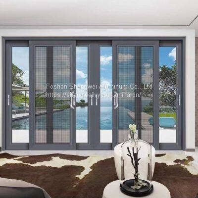 Powder coating aluminum profile frame tempered glass sliding door 3 tracks 4 panels aluminum sliding door