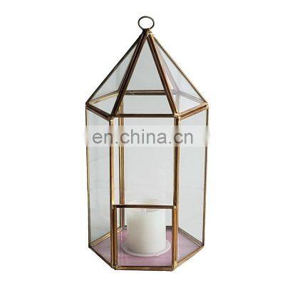 Europe United States Hexagon Copper Glass western style candle holder Copper House Box Glass candle holder