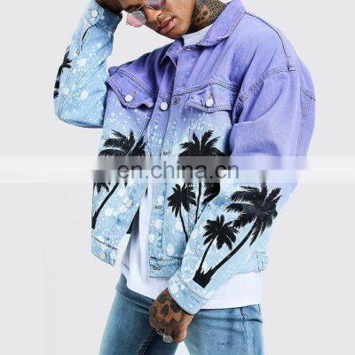 Premium Tie Dye Men's Jacket High Quality Cotton Long Sleeve Print Motorcycle Custom Funky Mens Jeans Denim Jacket plus sieze