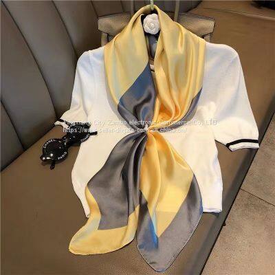 Pink Silk Oil Painting Satin Feels Soft Flowers Scarves Foreign Style High Quality 90*90CM photo-4