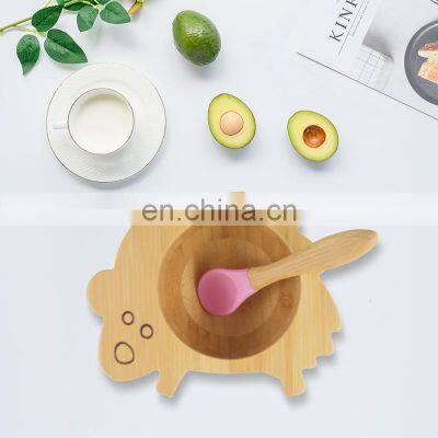 Bamboo Silicone Baby Spoon Bowl Amazon Sells Silicone Suction Bamboo Plate Bowl For Feeding Kids photo-2
