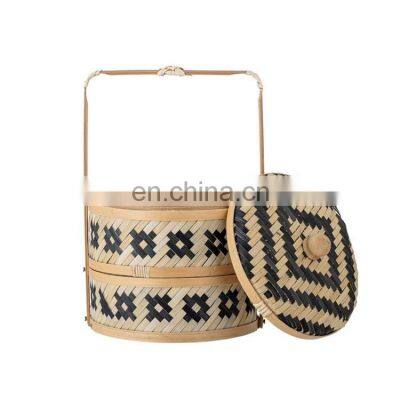 Handcrafted 2 Tiers Bamboo Storage Basket With Handle Handmade Natural Gift Basket & Boxes Vietnam Supplier in Bulk photo-4