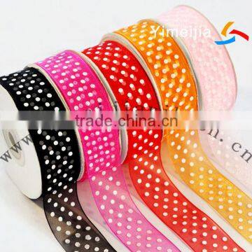 different width dots printed sheer organza ribbon