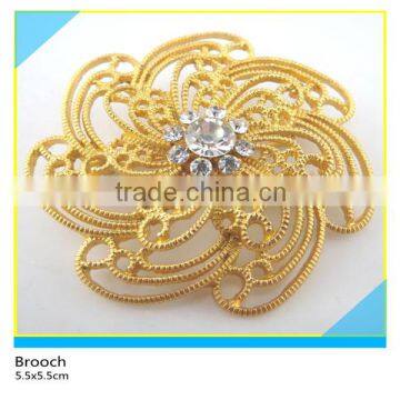 Gold Metal Flower Design Brooch Glass Rhinestone Brooch 5.5x5.5cm