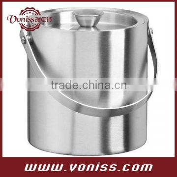 Double Walled Brushed Stainless Steel Ice Bucket with Tongs, Champagne Cooler,2L and 3L,