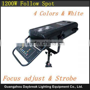 HMI1200w follow spot light with stand truss stage wedding T-show Follow light 4colors + white , Focus Strobe function