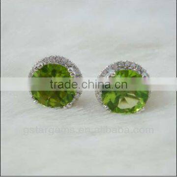925 Sterling Silver Natural Peridot Rhodium Plated CZ Earring Gemstone Semi Pecious Stone Jewelry