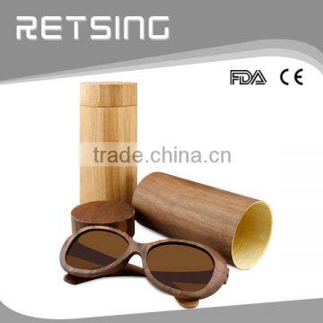 Walnut wood round case bamboo wood box for sunglasses, customized with logo