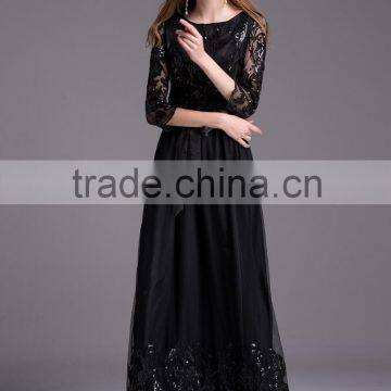 V2-MN Cocktail Dress 2016 New Arrival Black Sophisticated Embroidery Sequin Maxi Dress photo-6