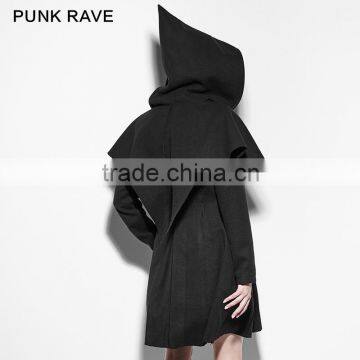 PY-160 Lolita Black Skinny Zipper Woman CLoak Style Coats With Hooded photo-3