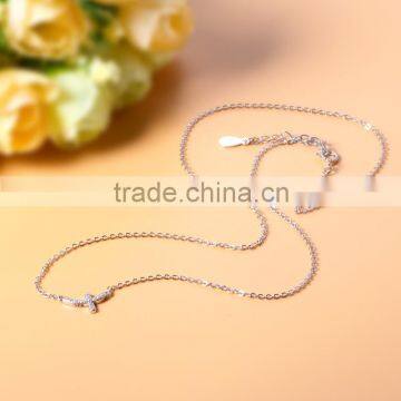 925 Sterling Silver Full CZ Sideways Curved Cross Charm Necklace photo-5