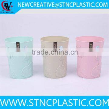 flower emboss open top plastic trash bin